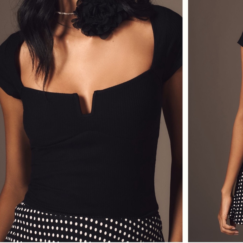 Reformation Emely Black Ribbed Cap Sleeve crop top